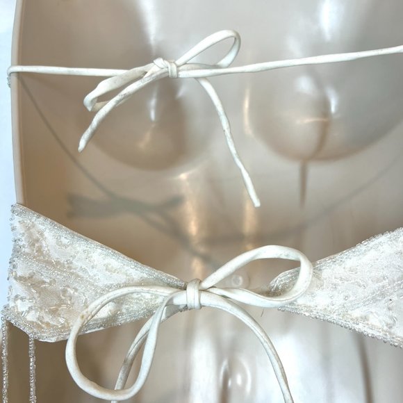 Vintage Beaded Butterfly Top Crop Open Back Festival White Boho Summer - Picture 9 of 11